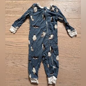miniwear Blue Penguin Print Footed One-Piece